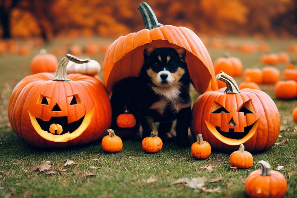 Cute dog in pumpkin patch - Star Milling Co.